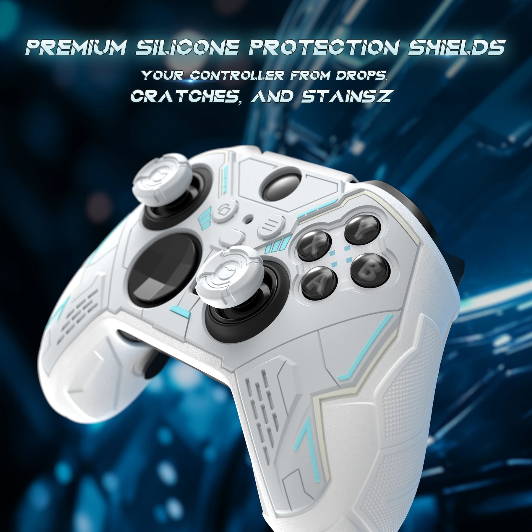 Cover in silicone per Xbox Elite 2 e Elite Series 2 Core, PlayVital Stellar Mecha Protector con impugnature e adesivi per pollice, bianco