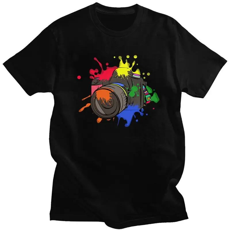 Custom Colorful Camera T Shirt Men Pure Cotton T-shirt Casual Photographer Photography Tees Streetwear Tshirts