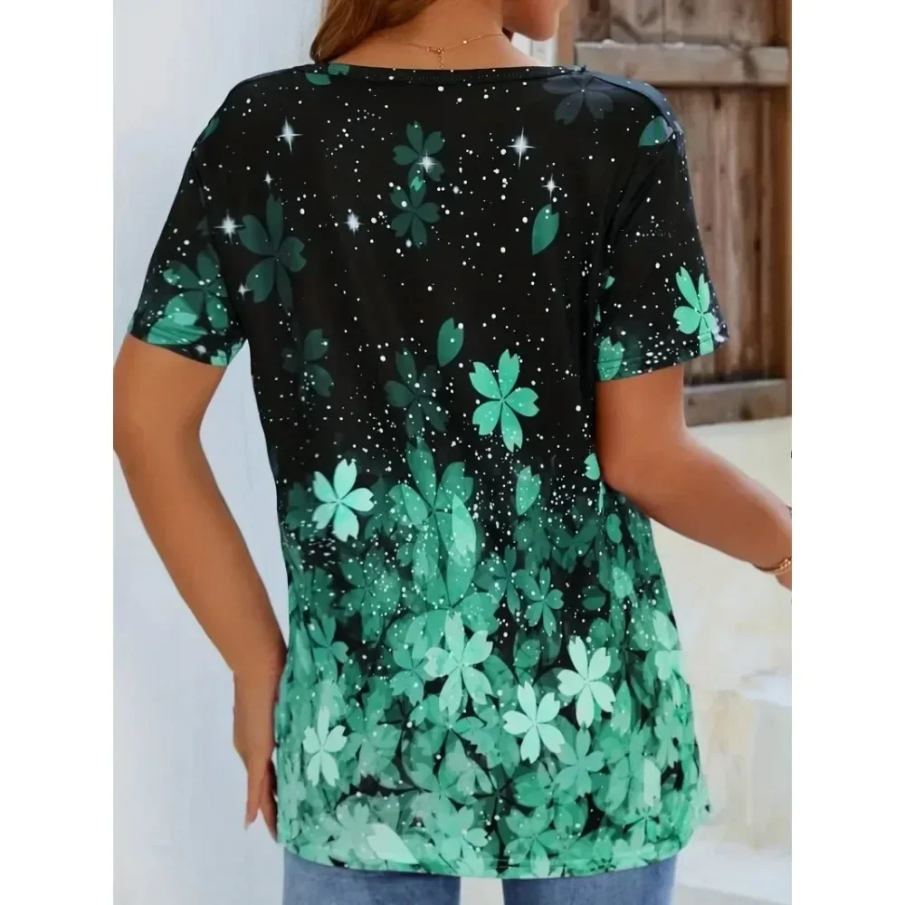 Plus Size 1XL-8XL Women Fashion Floral Print O Neck T Shirt Ladies Casual Short Sleeve Loose T Shirt Tops