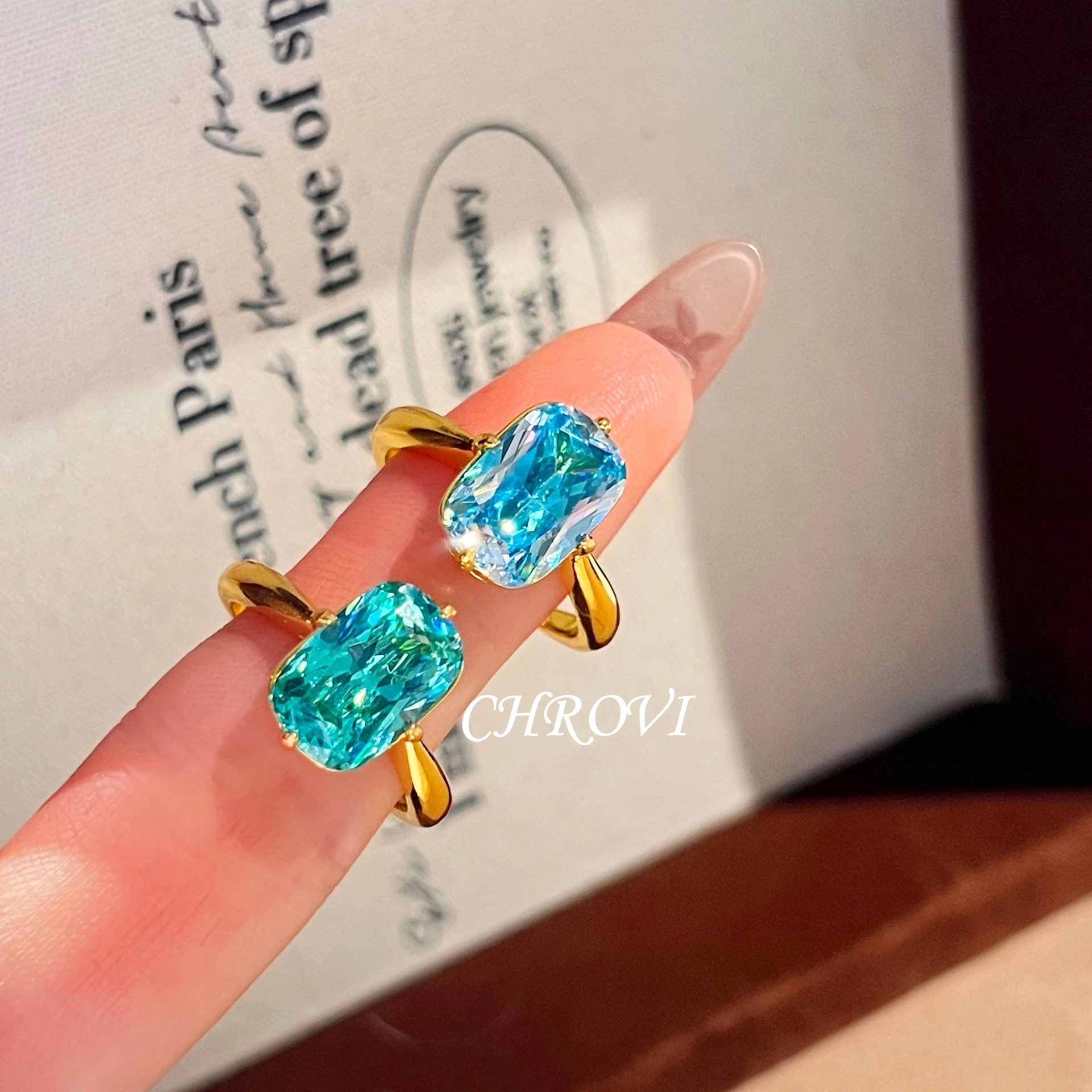 Women's Retro 925 Sterling Silver Square Paraiba Diamond Ring
