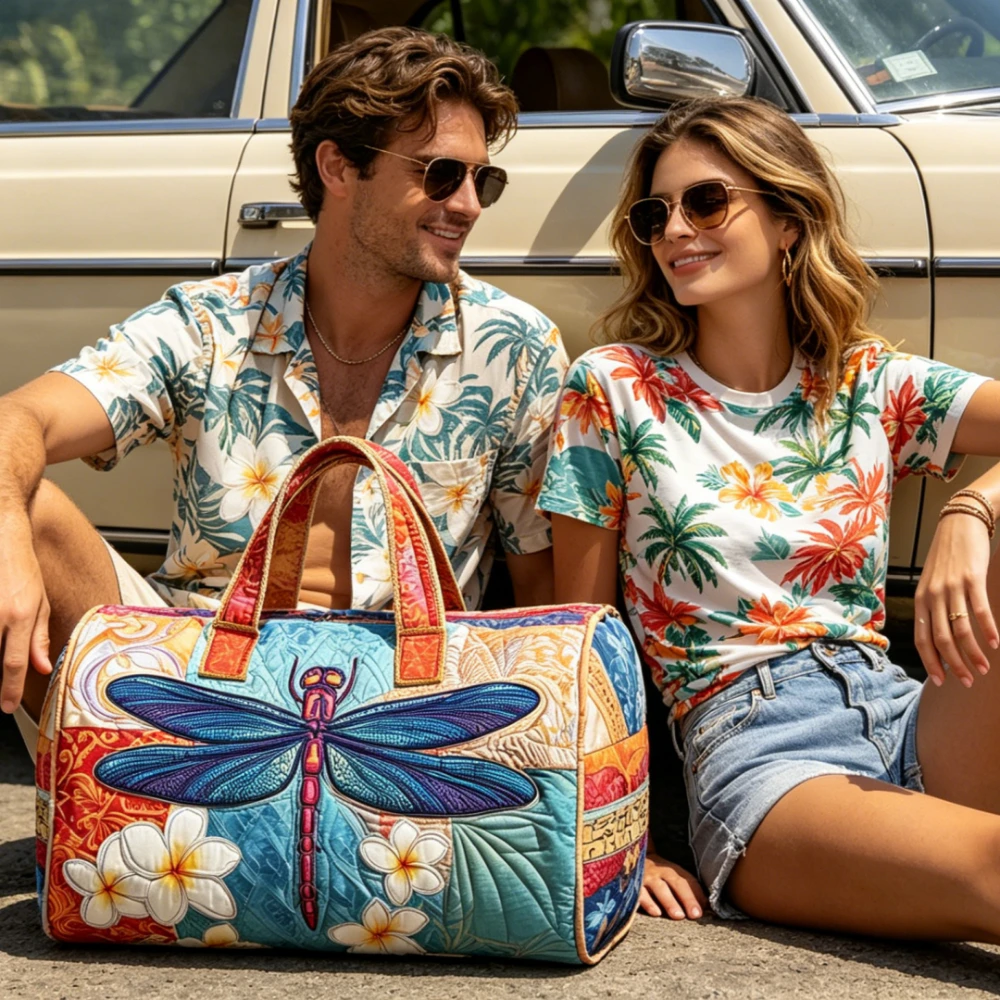 Dragonfly 3D Quilted Duffel Bag Women Bohemian Weekender Bag Large Capacity Overnight Travel Bag Vacation Gym Carry On Luggage