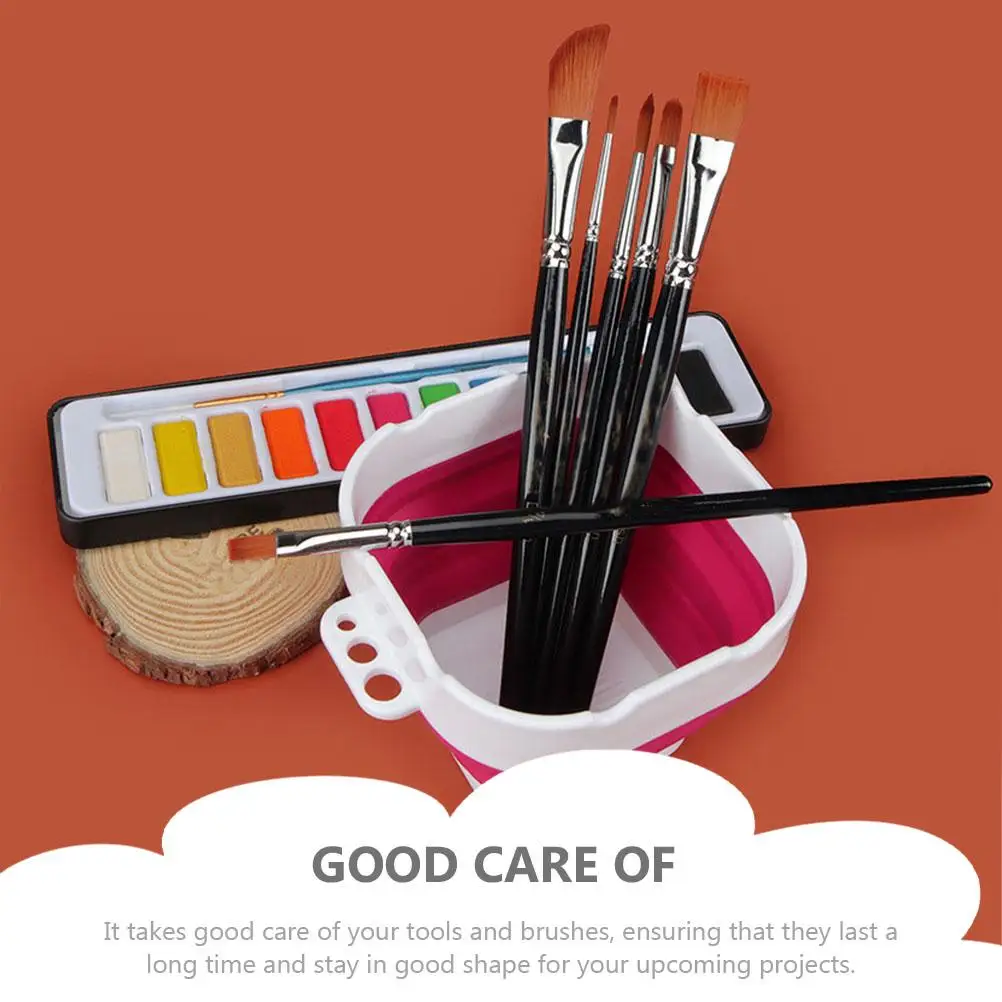 Folding Paint Brush Cleaning Bucket Red Silicone Watercolor Pen Washer Multifunctional Painter Tool Beginner Accessory