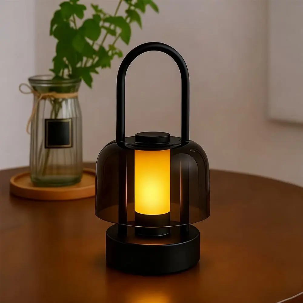 充電式キャンプスタイルランプ-三色タッチスイッチ-ポータブルキャンドルランプ-無段階調光-アクリル素材-ナイトライト