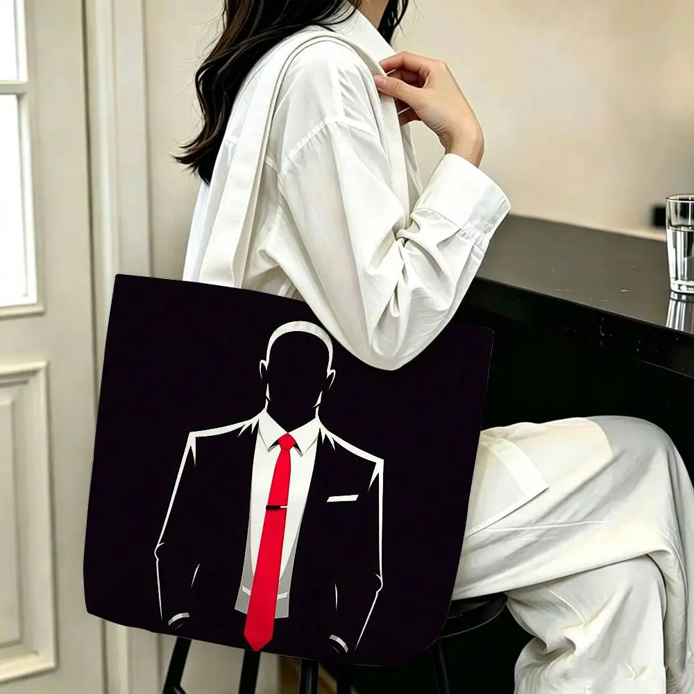 For Agent 47 Hitman  Printed Canvas Tote Bag Shoulder Bag Commuter Mommy Shopping Bag
