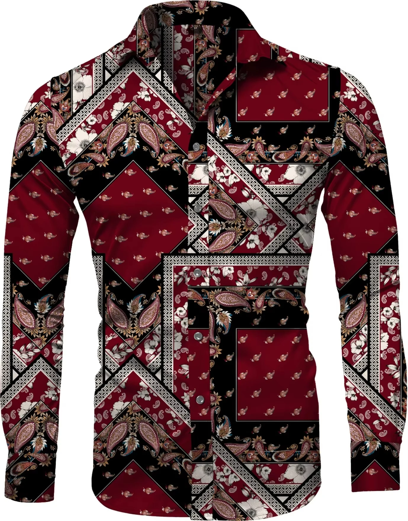 Fashion 3d Floral Shirts For Men Printed Lapel Long Sleeved Shirts Cool Graphs Street Vintage Casual Slim Men Clothes Tops。