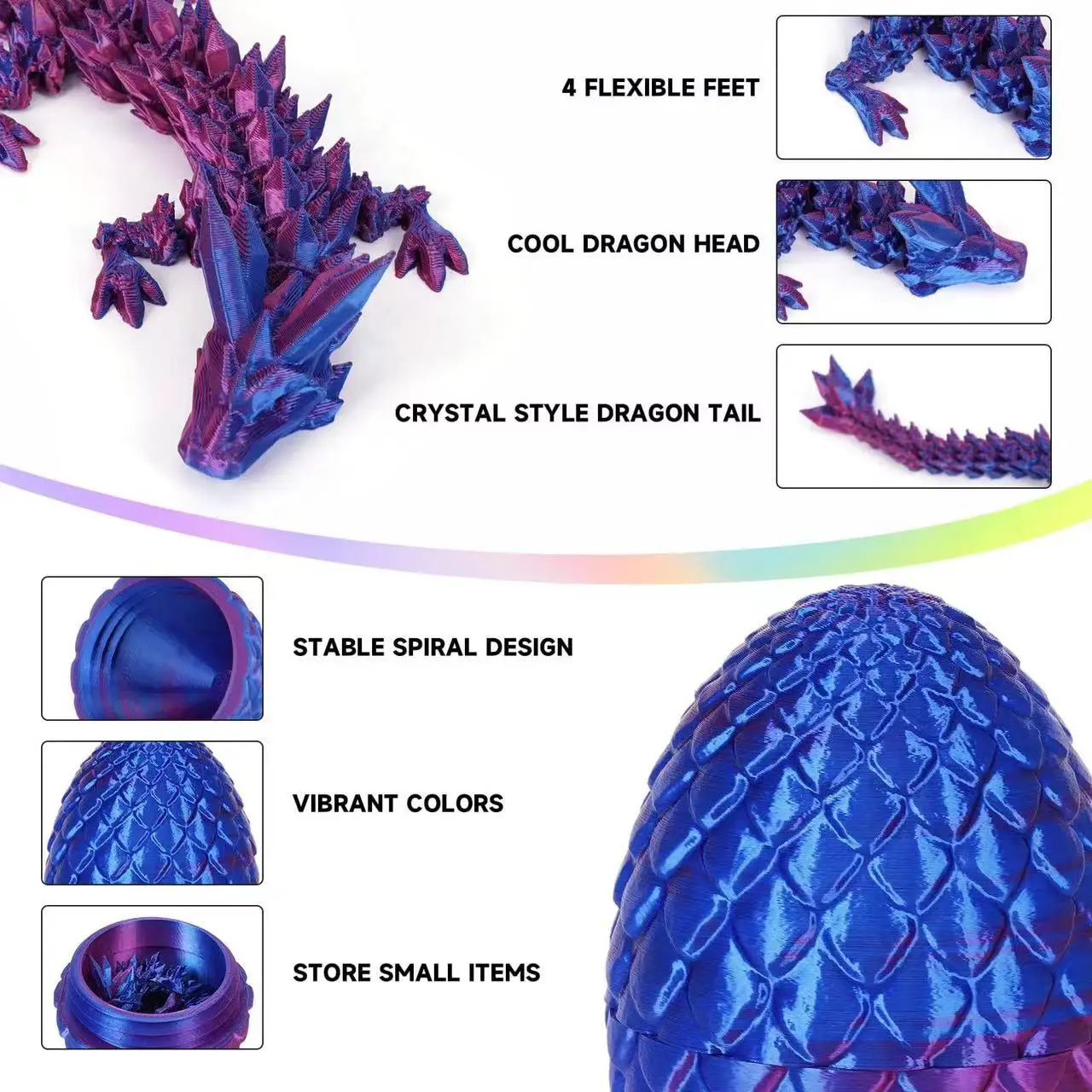 30cm 3D Printed Dragon in 13cm Egg Crystal Dragon With Dragon Egg Fun Home Office Decor Chinese Dragon Figurine for Kids Ages 6+