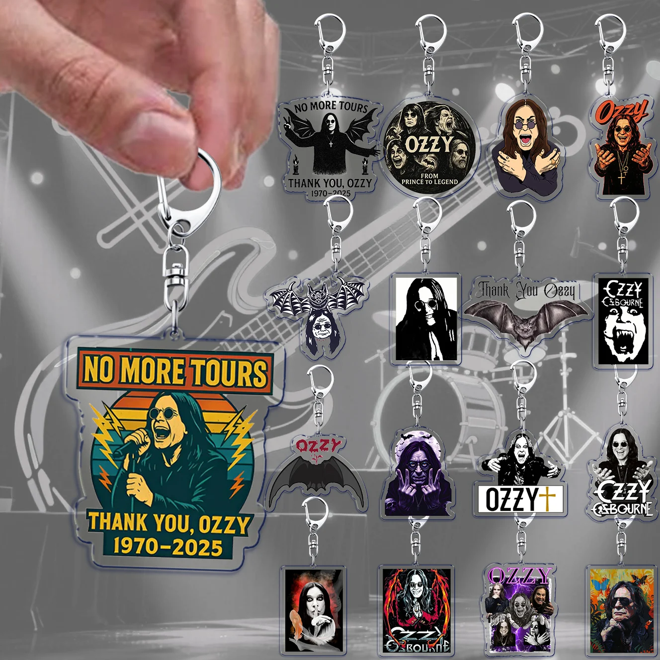 المملكة المتحدة الموسيقى روك ستار Ozzy المفاتيح Llavero اكسسوارات حقيبة الثقيلة المعادن الموسيقى Fanart المرأة Keyrings المشجعين هدية