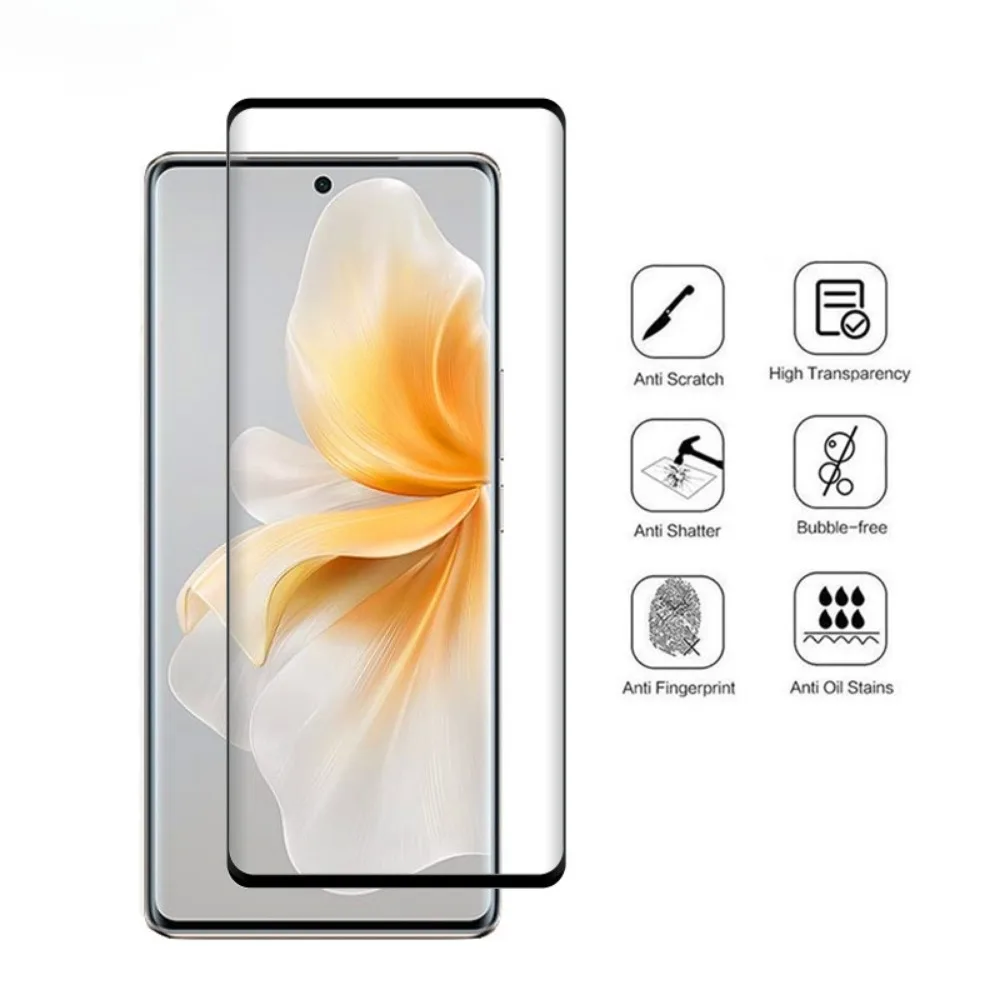 9D Curved Glass Protector For VIVO V30 Tempered Front Film and Soft Fiber Lens film For VIVO V30