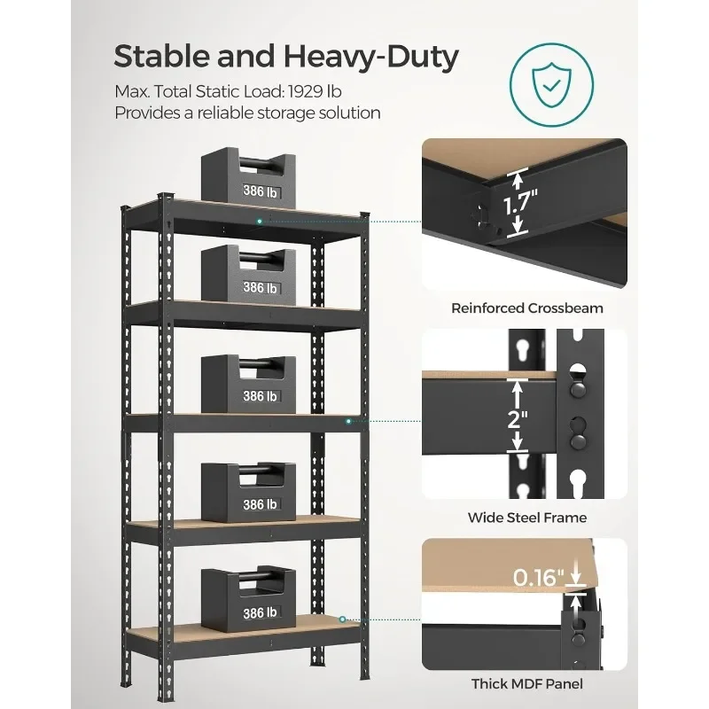 lot de 2 unités de rangement de garage, assemblage sans boulons, unités à étagères réglables