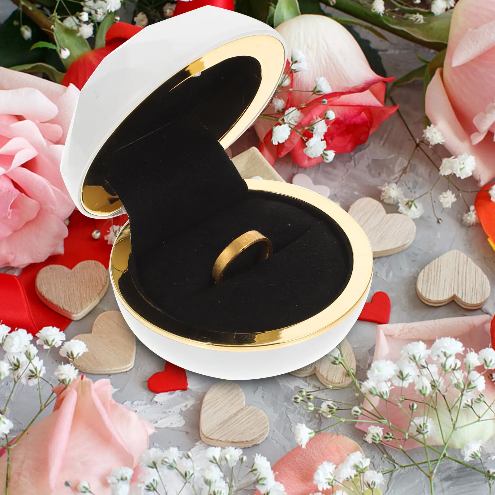 

Plastic LED Diamond Ring Box Storage ganizer Built in Lighting for Engagement Wedding Jewelry Protection Unique Creative Holder
