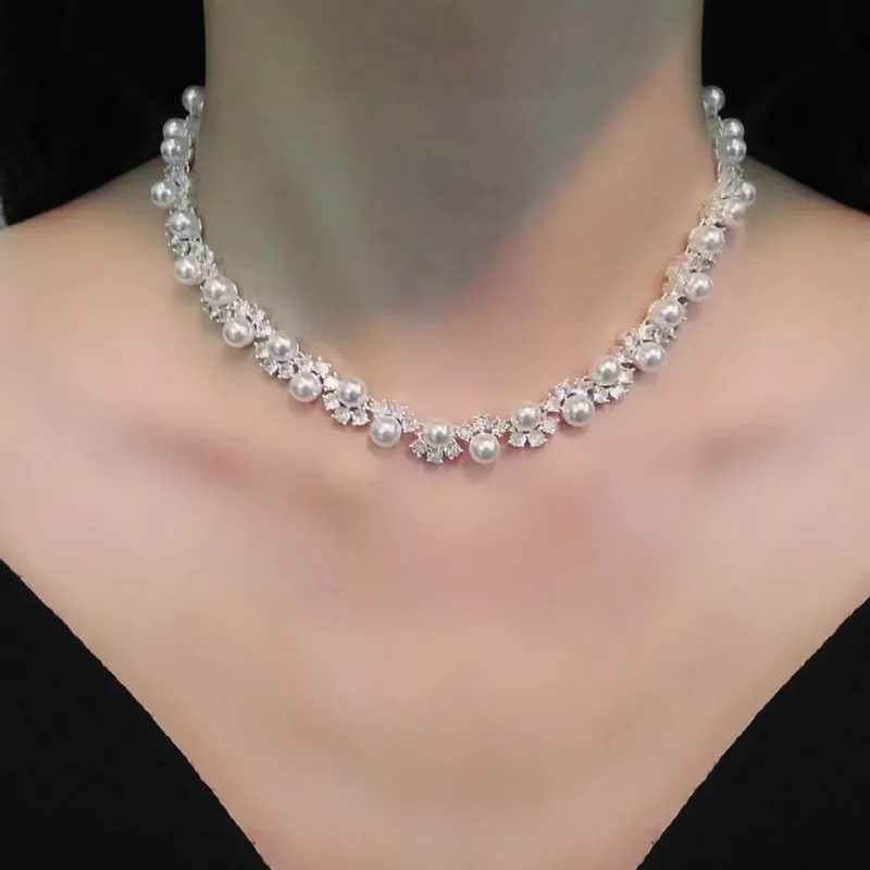 

Французская легкая роскошная жемчужная цепочка на шею, темпераментный дизайн, цепочка на ключицу, простая атмосфера, ожерелье