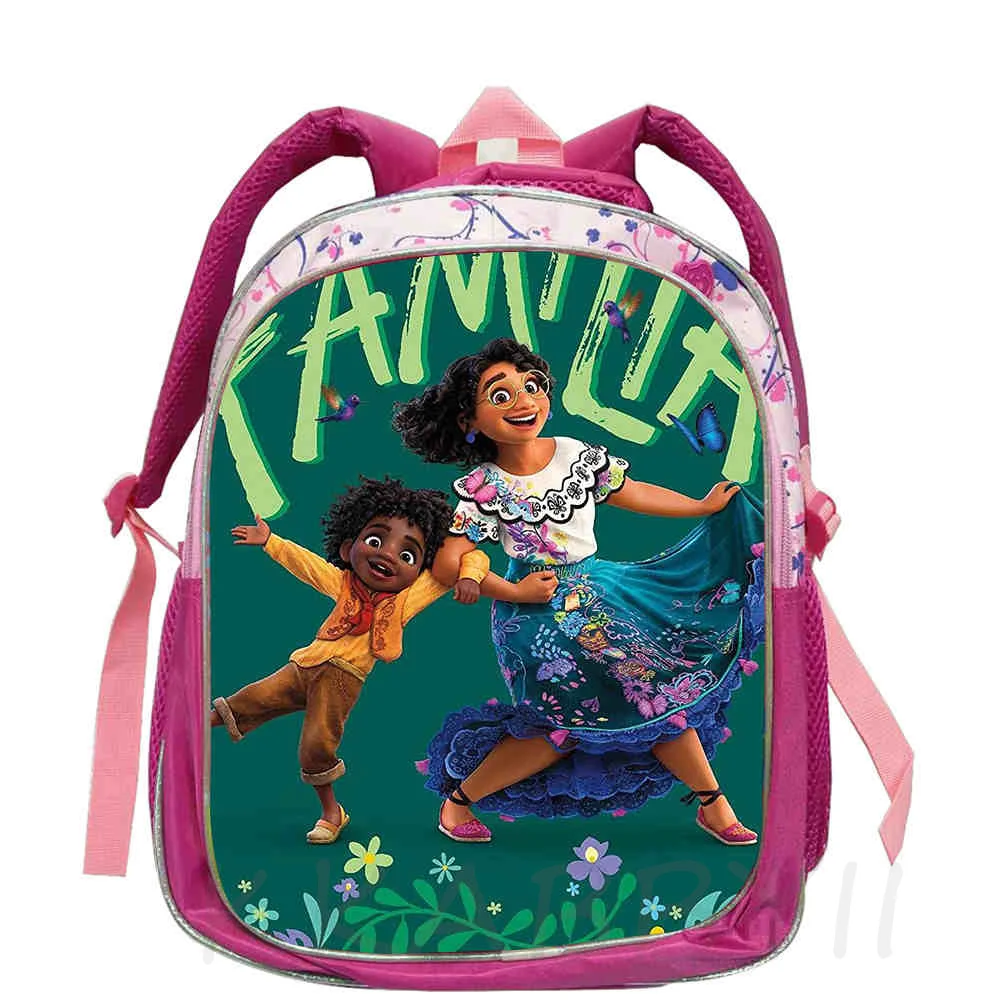 12inch Encanto Backpack Pinck Movie Mirabel Madrigal Family Cartoon School Bag For Girls Princess Kids Mochilas