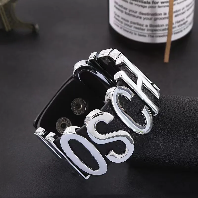 MOS Bracelet Women's Big Lette Bracelet Pop Hip Hop Rock Punk Metal  Color Necklace Metal Belt