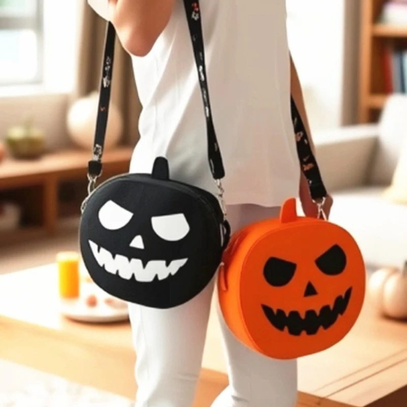 할로윈 호박 실리콘 크로스백 재미있는 참신한 숄더백 파티 여행 선물용 지퍼 포함 휴대폰 립스틱 동전 수납 가능