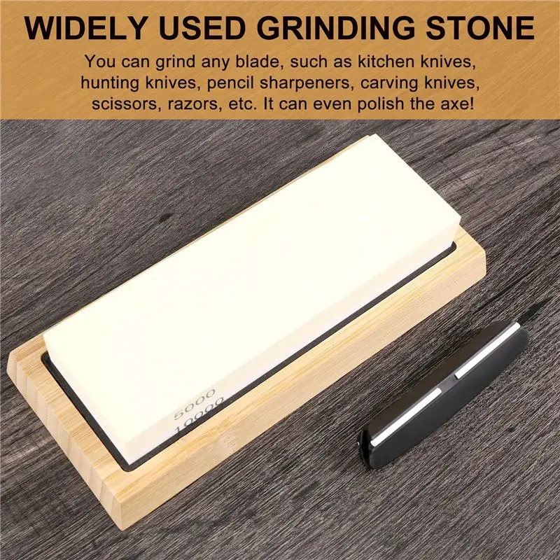 ABJN-Whetstone Set,5000/10000 Grit Double-Sided Knife Sharpening Stone For Kitchen,Non-Slip Bamboo Base And Angle Guide
