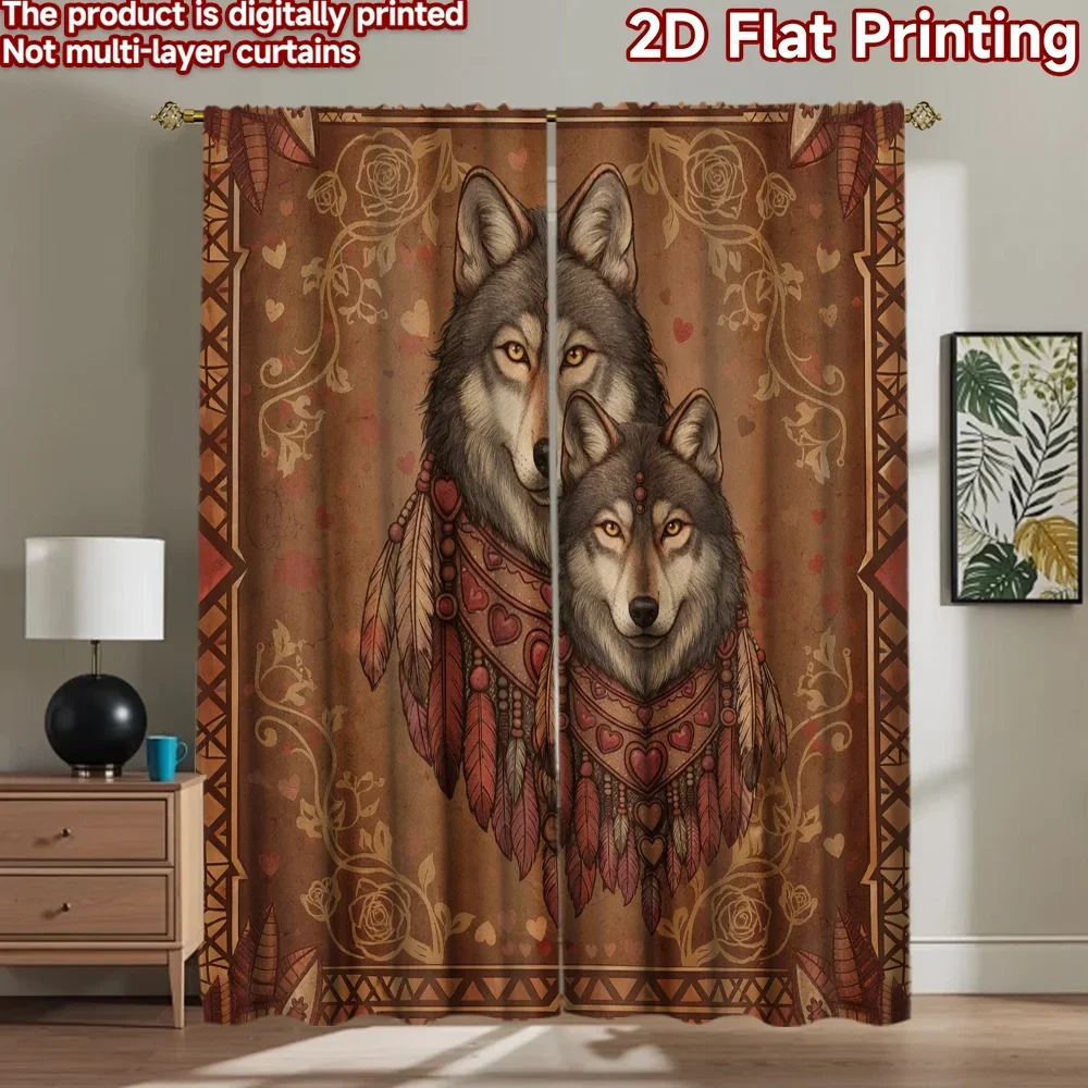 2pcs Wolf Print Curtains Pair Digital Art Window Curtain Woodland Style Curtain for Living Room Bedroom Home Decor