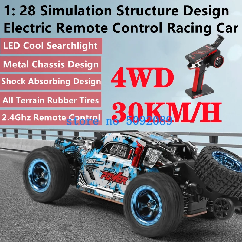 1: 28 Simulation Structure Design RC Racing Car 4WD 30KM/H LED Searchlight Metal Chassis High Speed Remote Control Racing Car