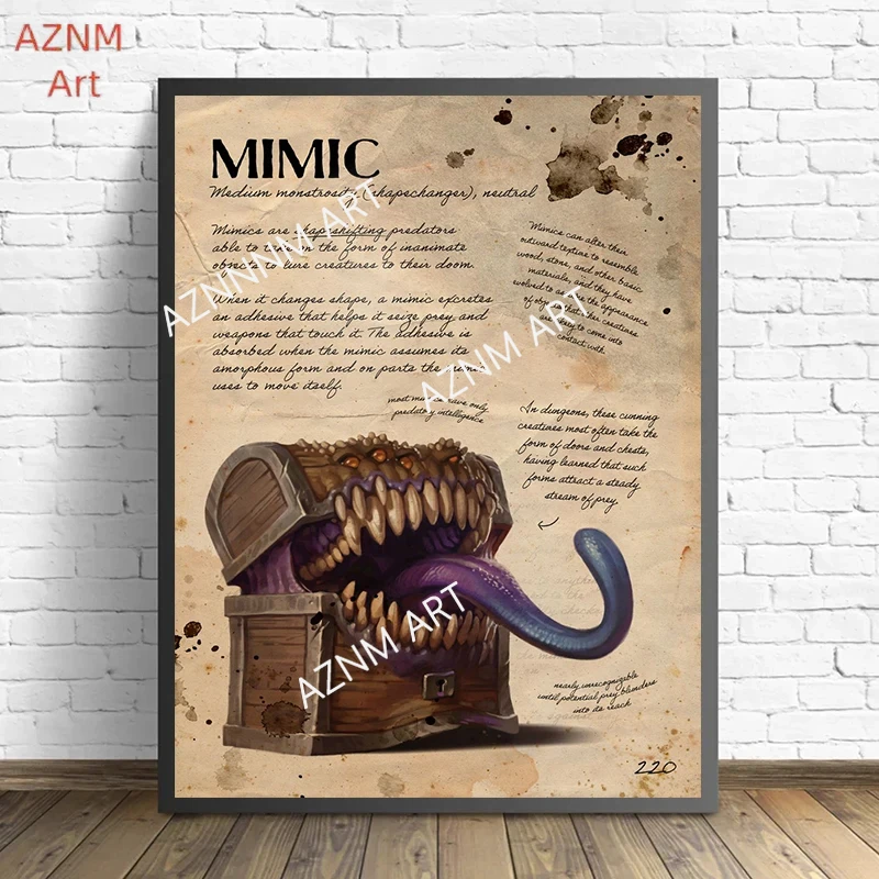Retro D&D Monster Manual Game Posters Dungeons & Dragons Canvas Printing Wall Art Picture for Gaming Room Home Decor Gifts