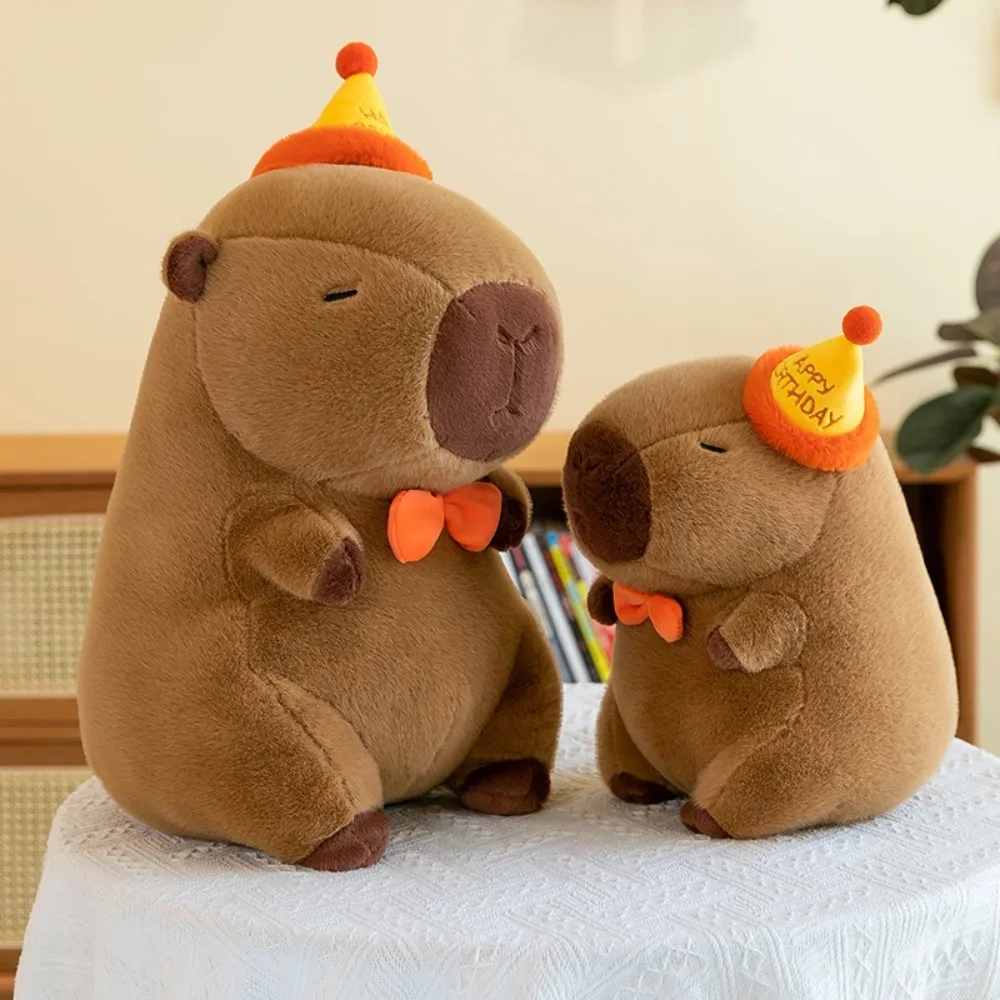 Happy Birthday Hat Capybara Doll 30cm Super Soft Plush Capibara Toys Home Decor Cartoon Anime Stuffed Animal Doll