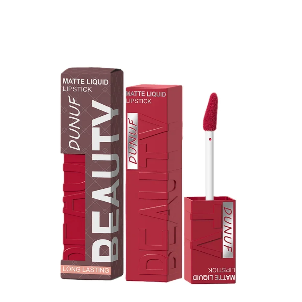 Aksamitny błyszczyk do ust Wodoodporny Matowy Długotrwały Nawilżający Szminka Nieprzenosząca się Bogaty Kolor Seksowny Brąz Kwadratowa Tubka 8 Odcieni