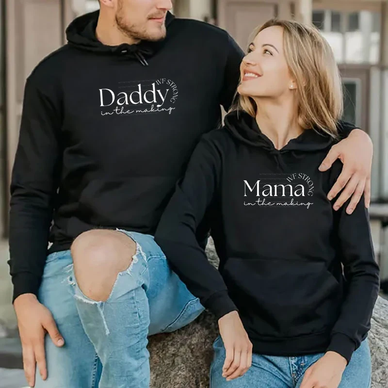 Daddy/mama in The Making IVF Transfer Day Print Couples Sweatshirt Fashion Women Men Casual Pullovers Tracksuit Lovers Hoodies