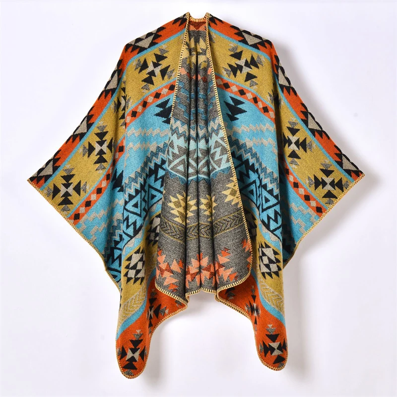 Luxury Cashmere Poncho Women Man Foulard Jacquard Scarf Warm Shawl Cape Pashmina Winter Female Warm Shawl Blanket Stole Cloak