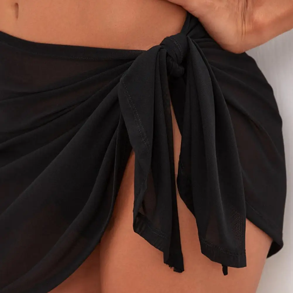 Sarongs curtos femininos para maiô, envoltório de biquíni de praia, saia curta pura, lenço de chiffon, coberturas para roupas de banho