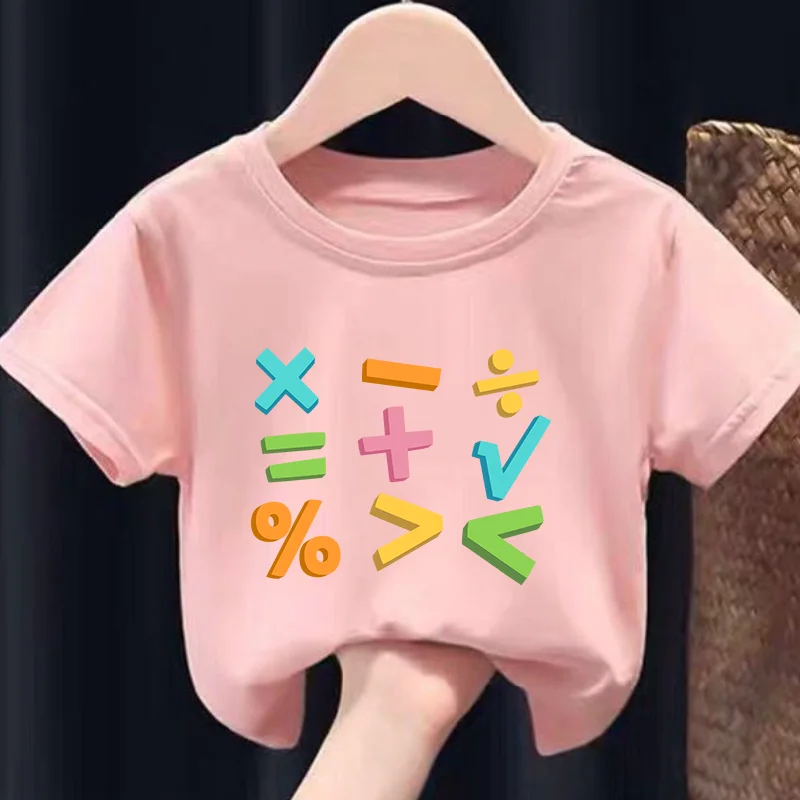 Children Casual Short Sleeve T-shirt New Mathematic Symbols Printed Summer Round Neck Children's Dress Clothes Boys Girls +-x=