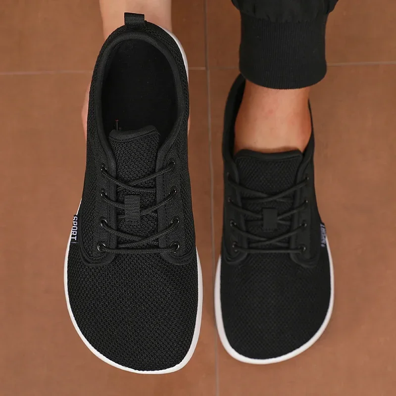 Wide Toe Men Shoes Breathable Knitted Mesh Comfortable Barefoot Casual Versatile Soft Sole Wide Last Shoes Walking Shoes 2025