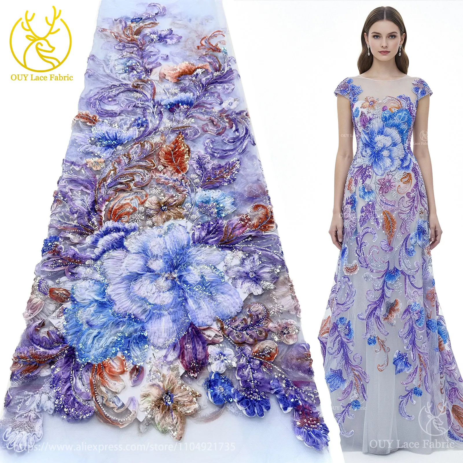 3d floral africano frisado tecido de renda 2026 de alta qualidade nigeriano francês lantejoulas renda adequado para vestidos de festa de casamento feminino