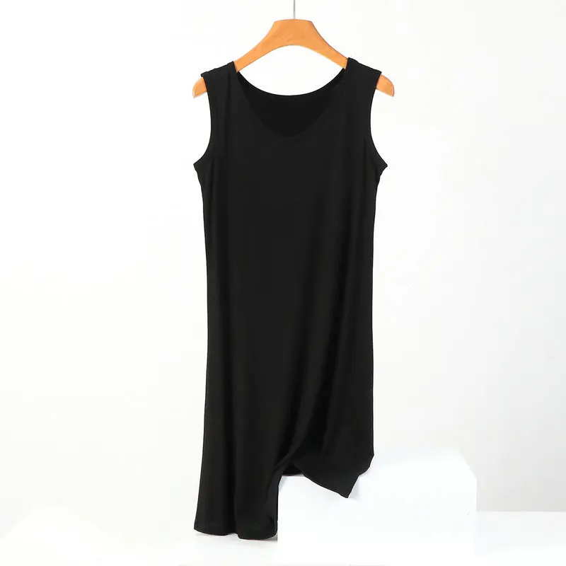 3XL-8XL Large Size Modal Cotton Night Dress Women Sleeveless Vest Nightgowns Elasticity Loose Ladies Nightwear Mid-Long Dresses