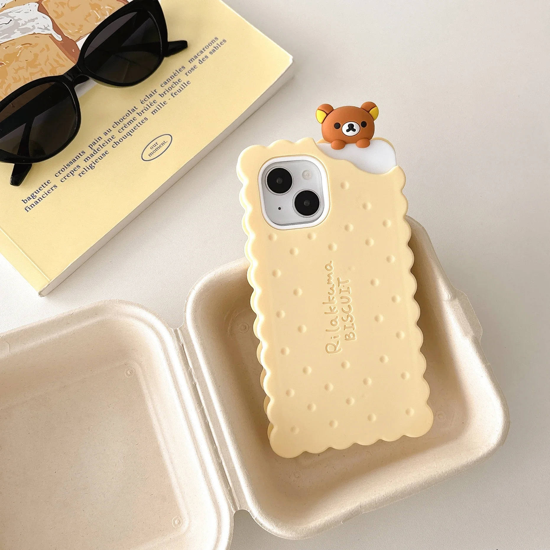 Sandwich Biscuit Tide Bear Soft Silicone Phone Case For iPhone 16 15 Pro Max 14 13 12 Pro Max 11 Shockproof Soft Cover