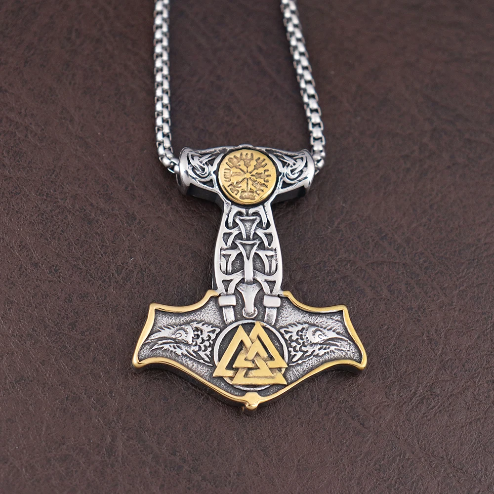 Vintage Style Variety Weapons Viking Pendant Trendy Stainless Steel Nordic Thor Hammer Necklace Punk Rock Jewelry Gift Wholesale