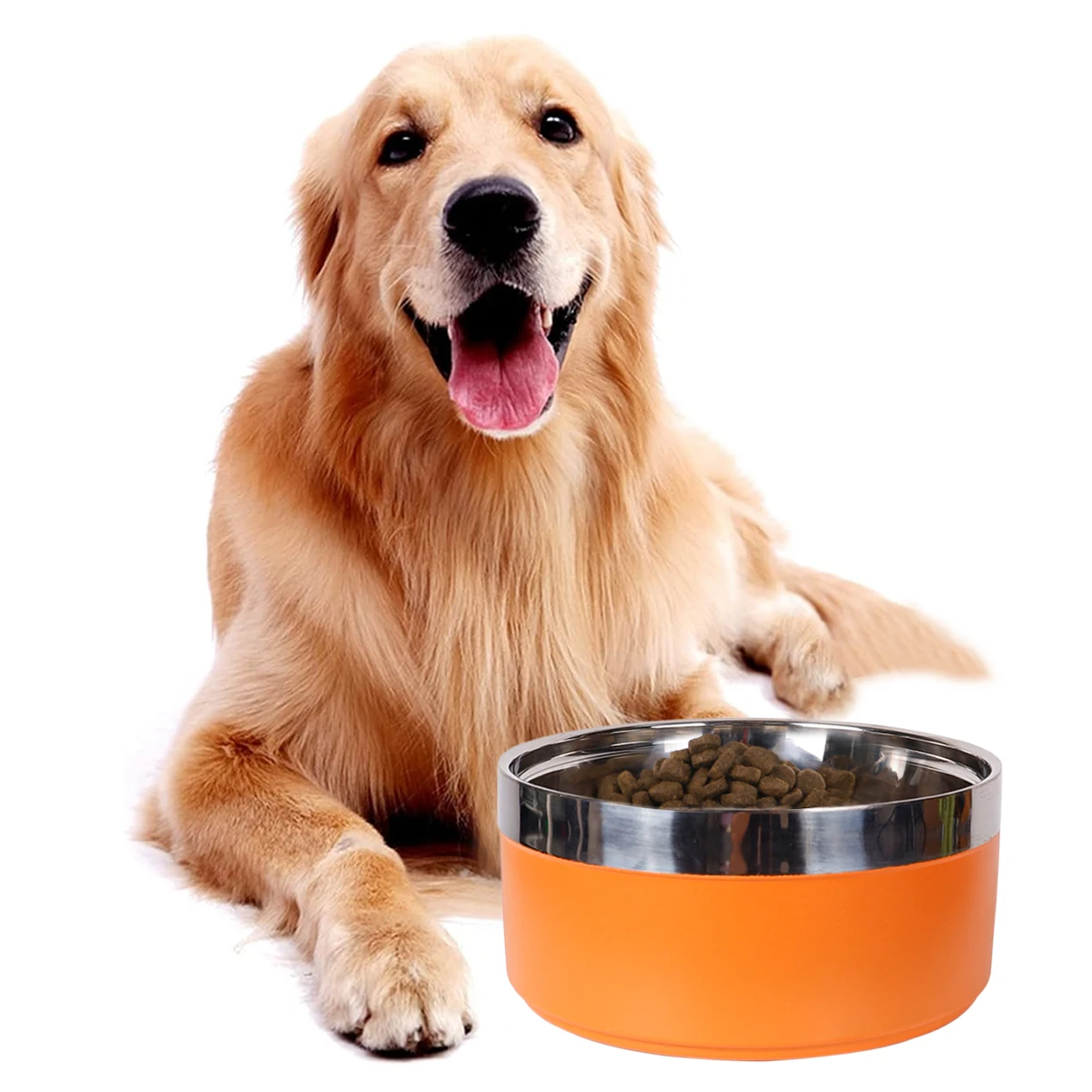 A circular stainless steel fashionable plain color anti slip pet cat bowl and dog bowl for indoor and outdoor use