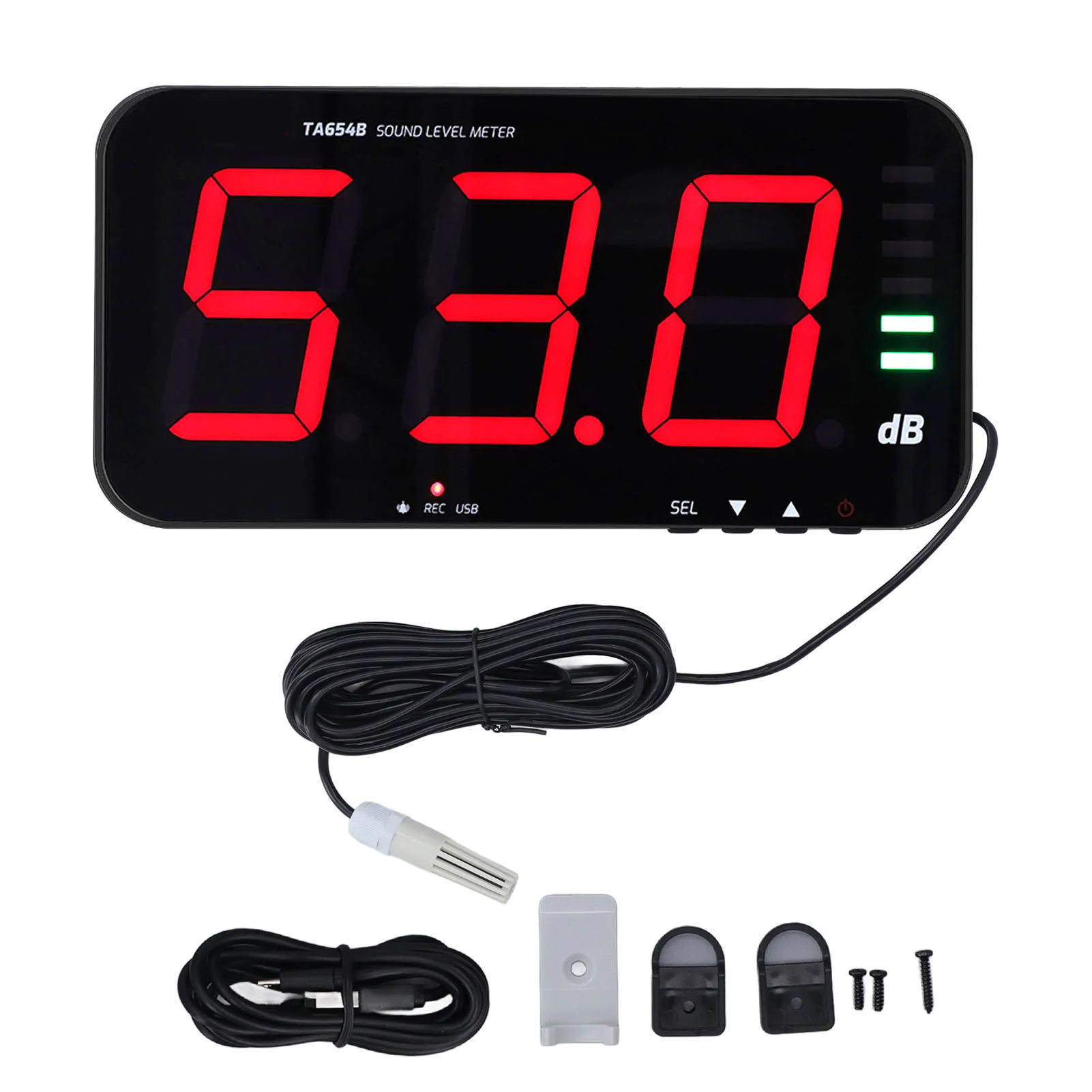 

13in Screen Sound Level Meter Wall Hanging Digital Decibel Reader Environmental Noise Alarm TA654B 30dB-130dB