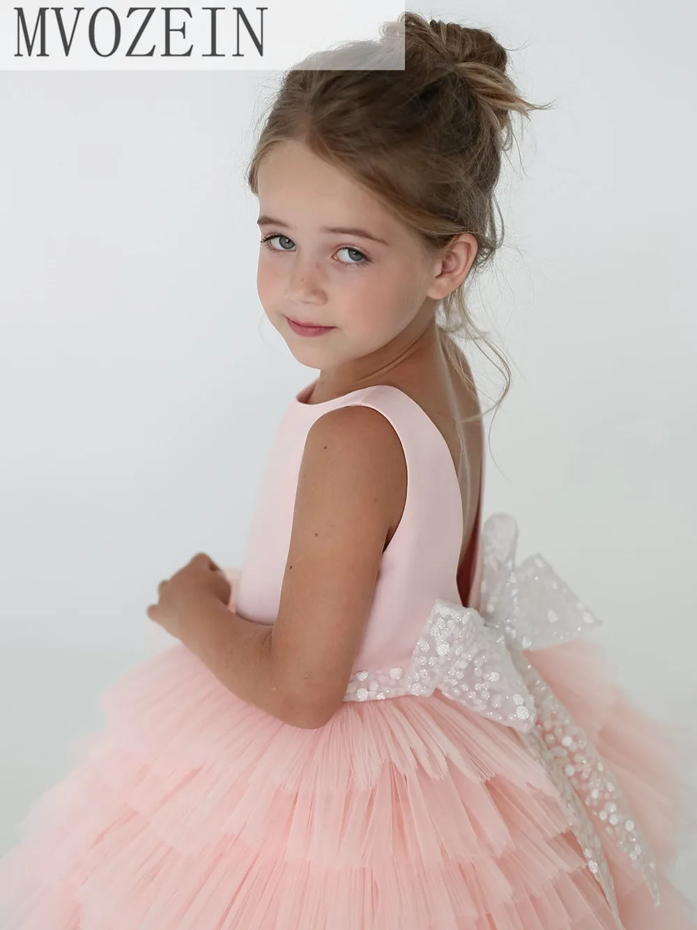 Pink Girl Dress Wedding Party Dress Layers Skirt Bow Kid Child Party Dress Birthday Gift Puffy Princess Dress Flower Girl Dress