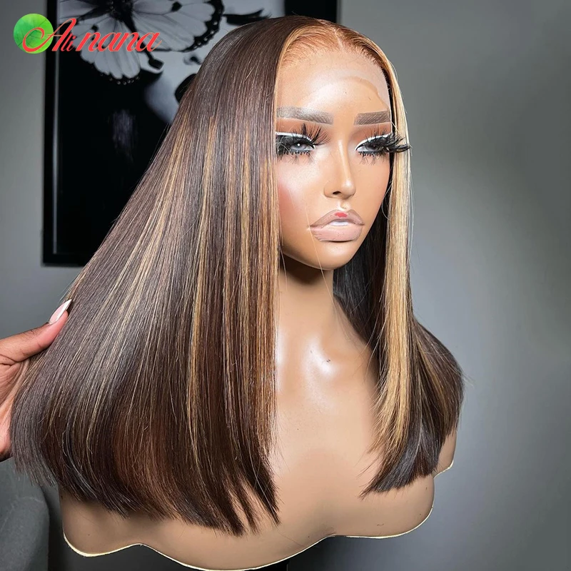 5x5 Lace Closure Wig Highlights Blonde Brown Straight Transparent Lace Frontal Wigs Pre-Plucked 13x6 Lace Frontal Human Hair Wig