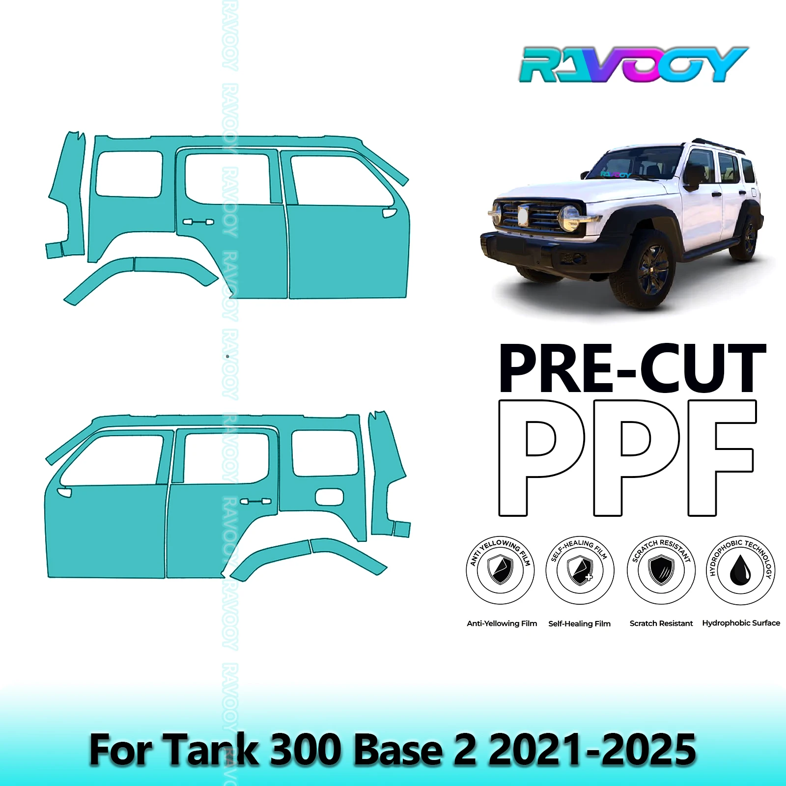 

For Tank 300 Base 2 2021-2025 8.5mil Clear Matte Pre-Cut PPF Door & A/B Pillar Kit TPU Paint Protection Film Set