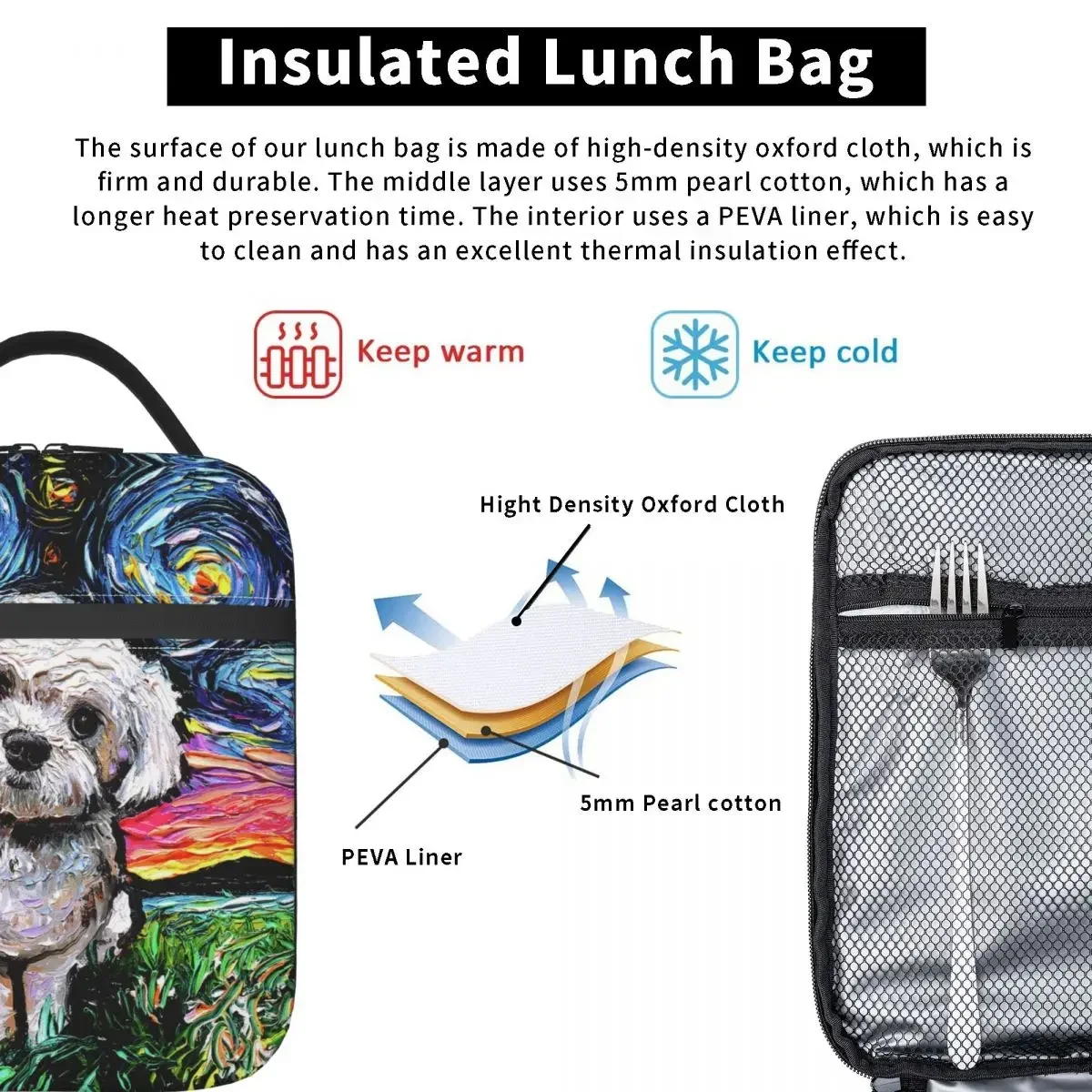 Starry Night Maltipoo Dog Insulated Lunch Bag for Women Portable Pet Lover Cooler Thermal Lunch Box Office Work School