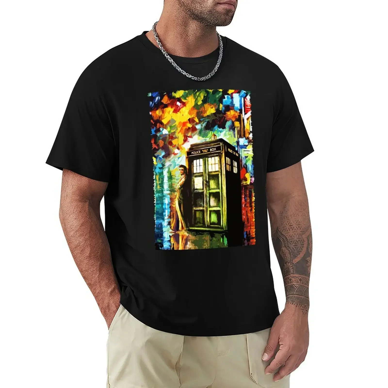 Fun Watercolor Time Lord Art Painting T-Shirt plus size tops cheap stuff sports fans clothes for men