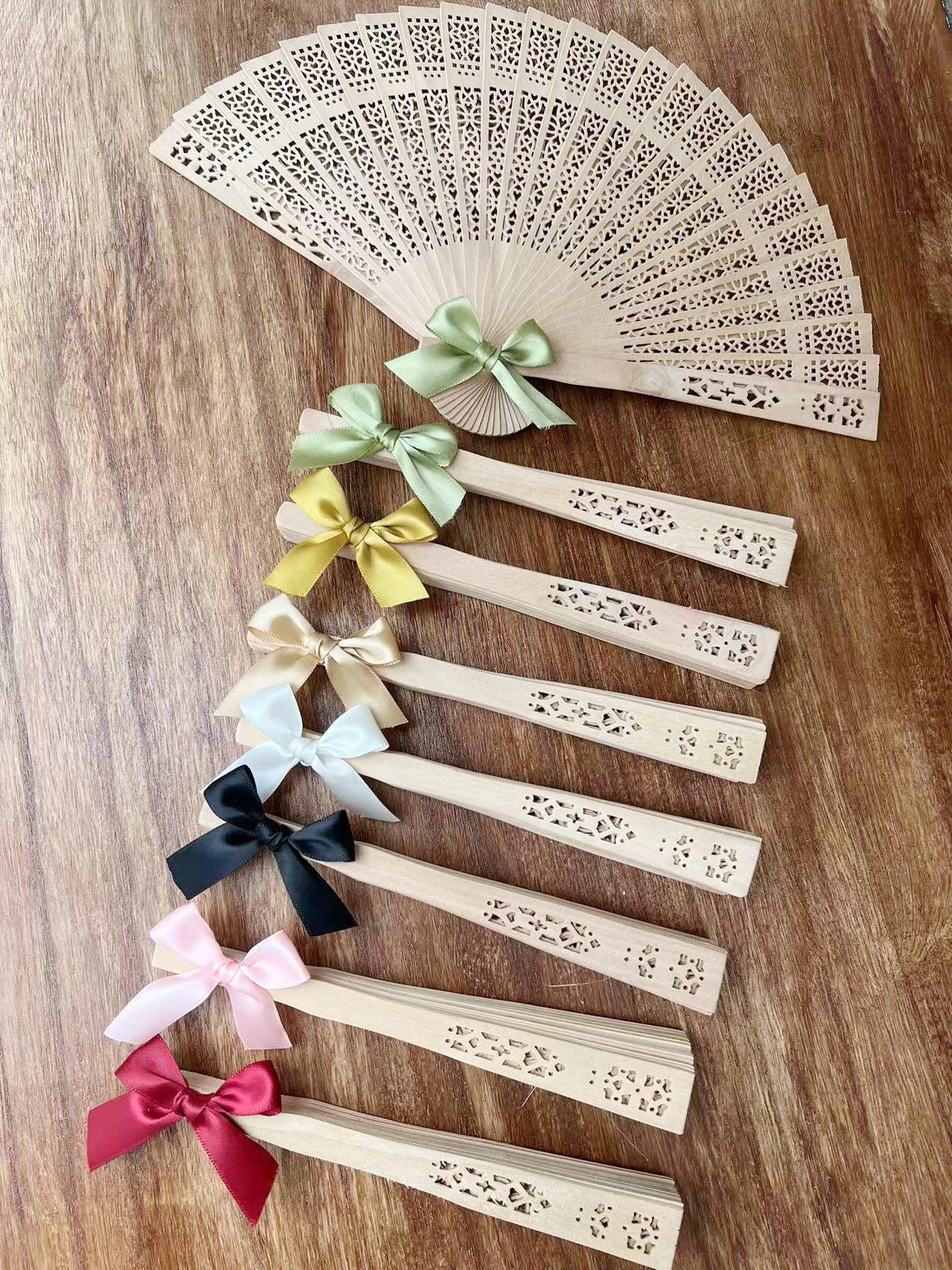 Personalized Hand Folding Bamboo Fan, Wedding Fans, Custom Printing, Ribbon Tassel, Party Decoration Gift, 35Pcs