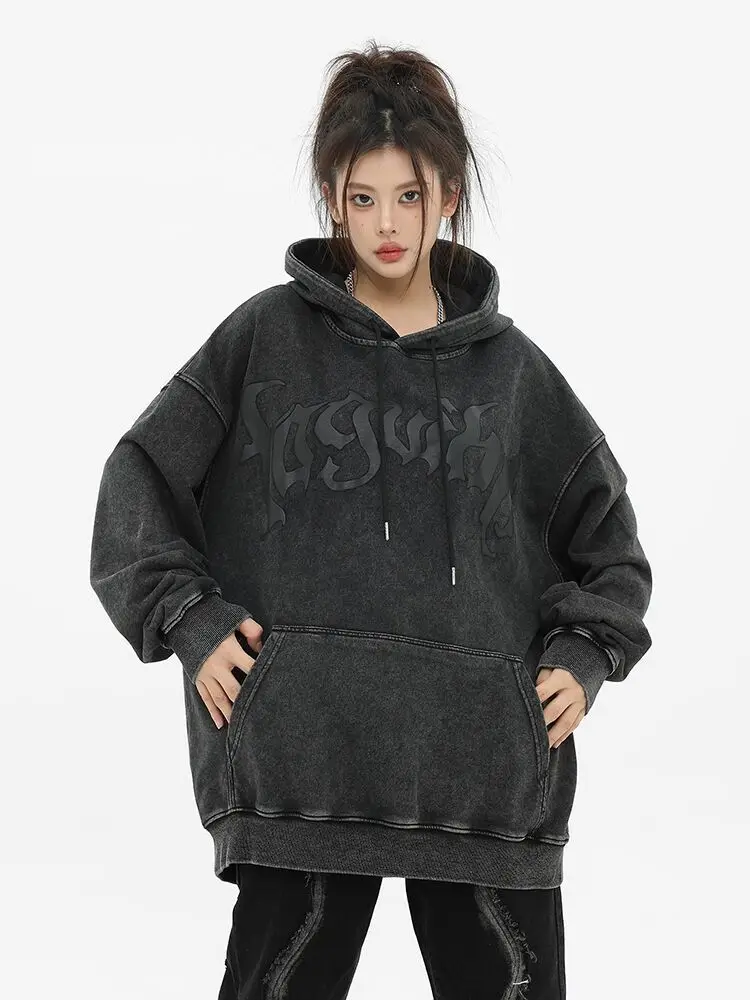 

Толстовка женская с капюшоном, хлопковая толстовка с принтом в готическом стиле, универсальный винтажный пуловер с длинным рукавом, Y2k, зима