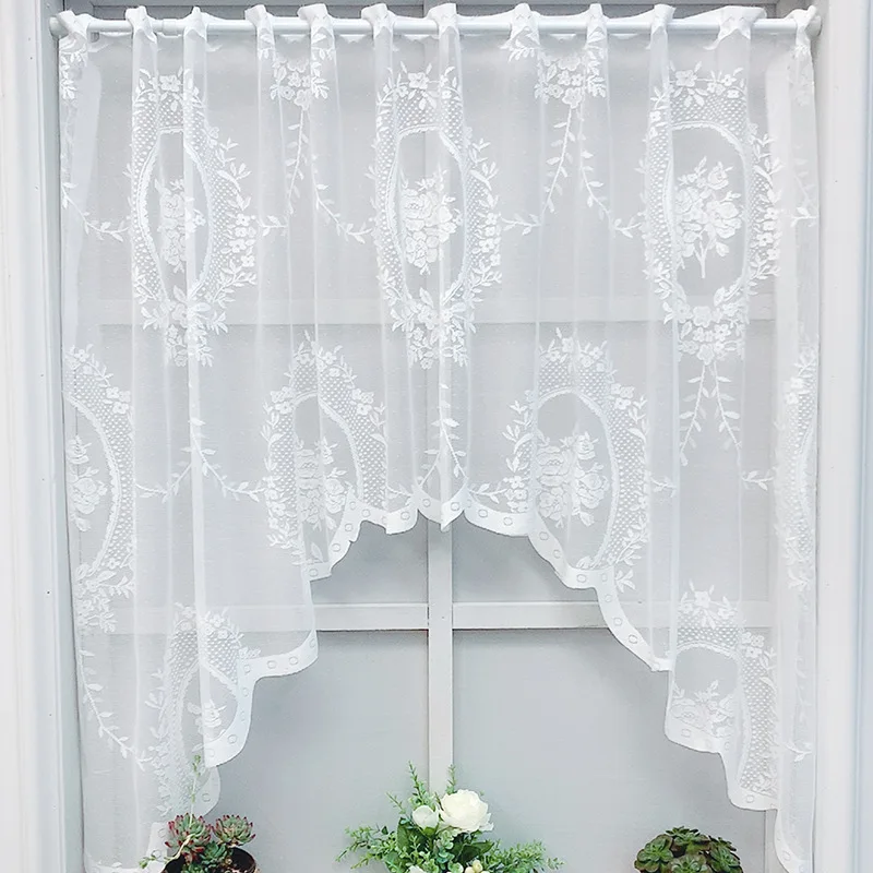 Cortina de renda bordada para tela de janela, Nordic Door Curtain, Partição, Partição branca, Decoração para casa, Café