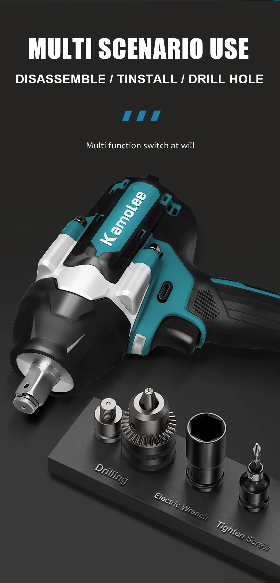 Kamolee 1800 N.M 1/2 High Torque DTW700 Bürstenloser kabelloser elektrischer Schlagschrauber im Lithium-Ionen-Akku für 18-V-Akku von Makita – Detail 5