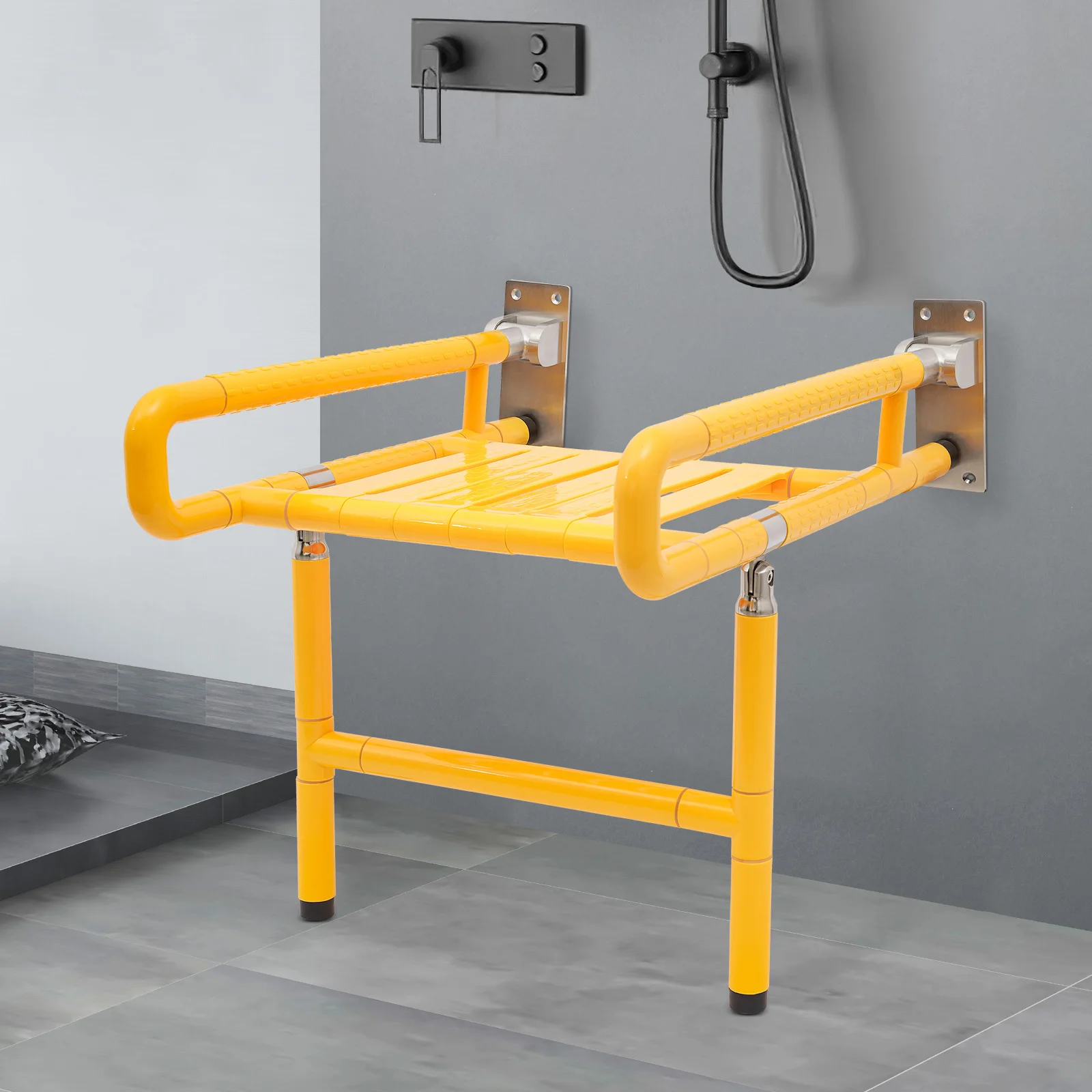 Foldable Wall-Mounted Shower Chair with Armrests