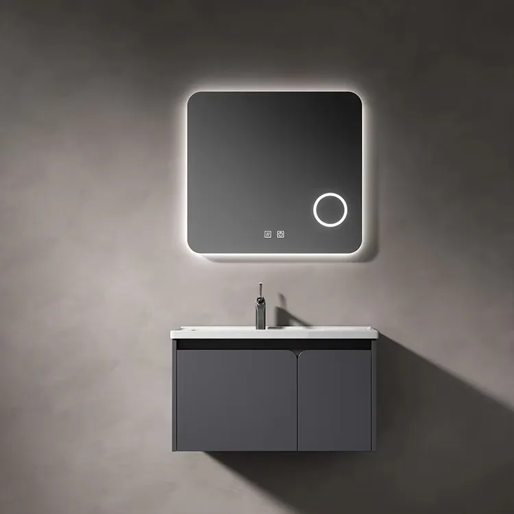 

Bathroom vanity with illuminated toilet mirror Smart defogging wall cabinet Solid wood bathroom vanity with sink