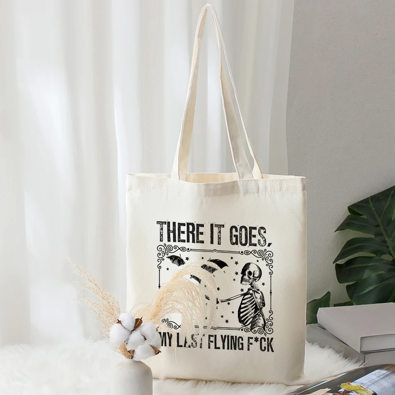 

There It Goes Хэллоуин Скелет узор сумки-тоут женские покупки парусиновые сумки на плечо пляжная квадратная сумка тканевая сумка-шоппер