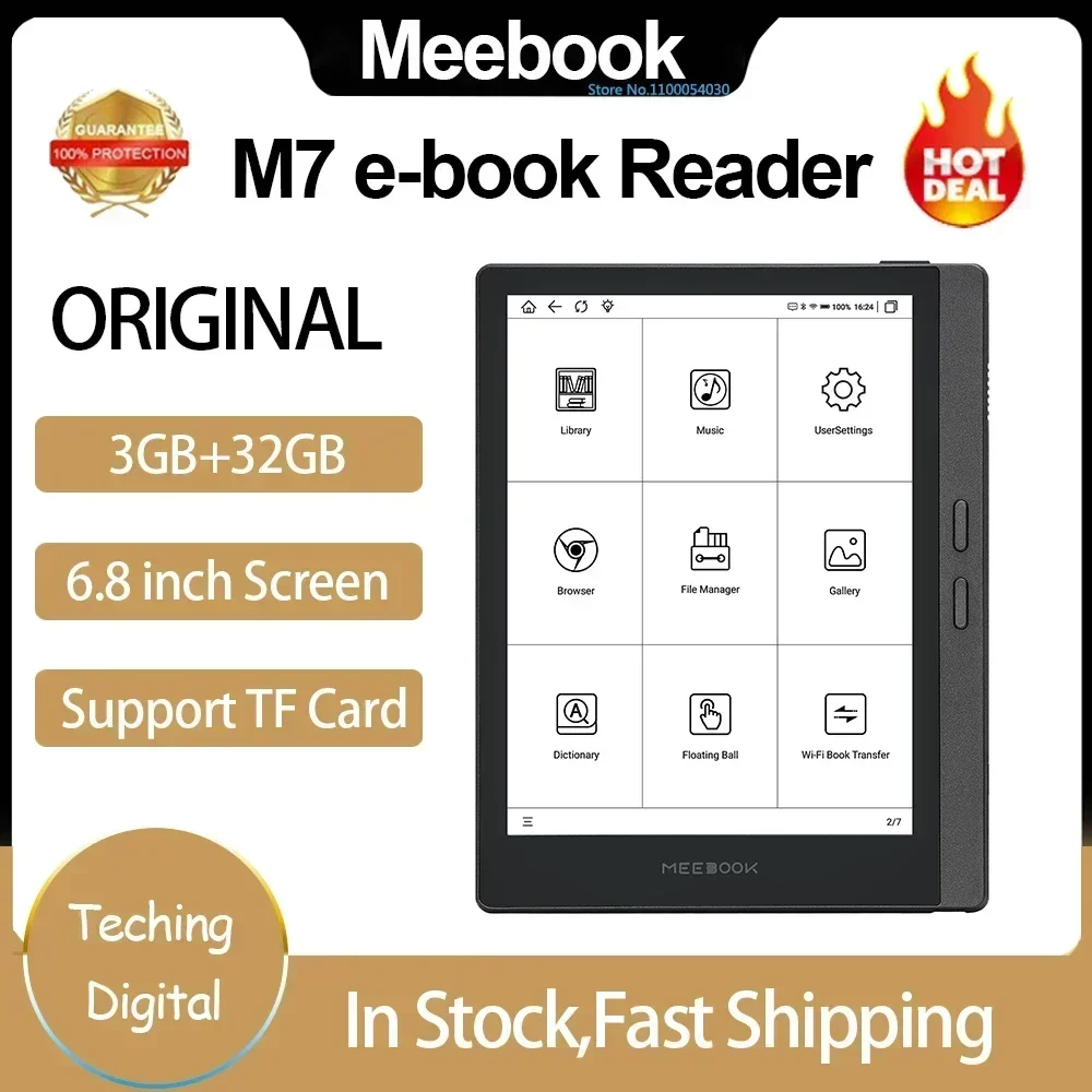 Lettore di e-book originale Meebook M7 E-reader da 6,8 pollici Schermo E-ink HD 300PPI Sistema aperto Android 11 32GRAM e pulsante fisico