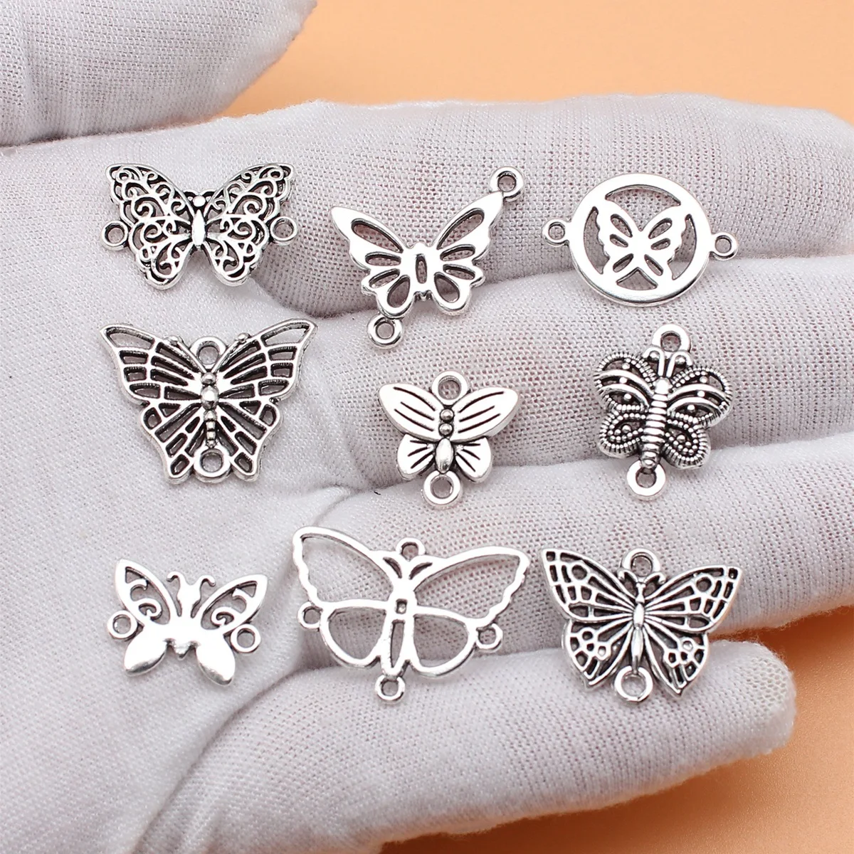 9pcs Antique Silver Color Butterfly Connector Charms Collection For DIY Jewelry Making, 9 Styles, 1 of Each