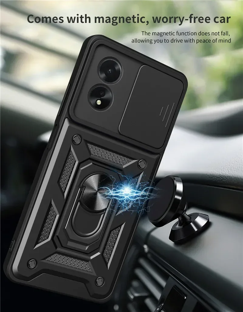 Para oppo a38 a18 a40m a77 a78 a79 a98 a58 a60 4g 5g caso de telefone lente da câmera proteger armadura suporte magnético anel casos capa traseira